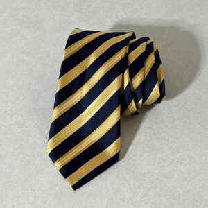 Canali Mens Silk Tie Navy Blue Gold Diagonal Striped Made in Italy Necktie